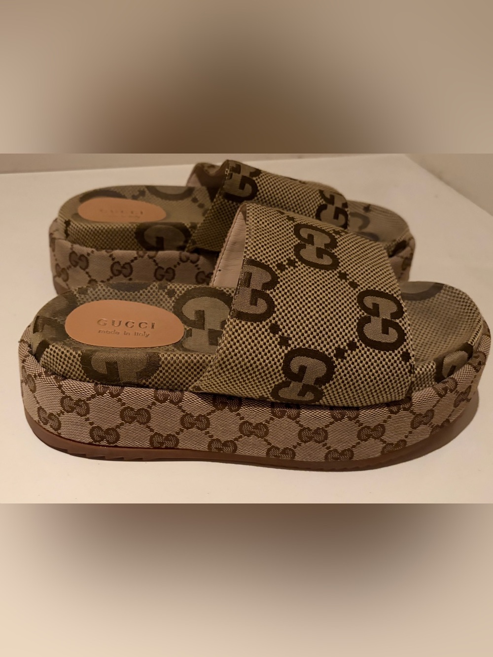 Gucci Brown Monogram Canvas Slide Sandals. Please check pictures for details - Picture 2 of 15